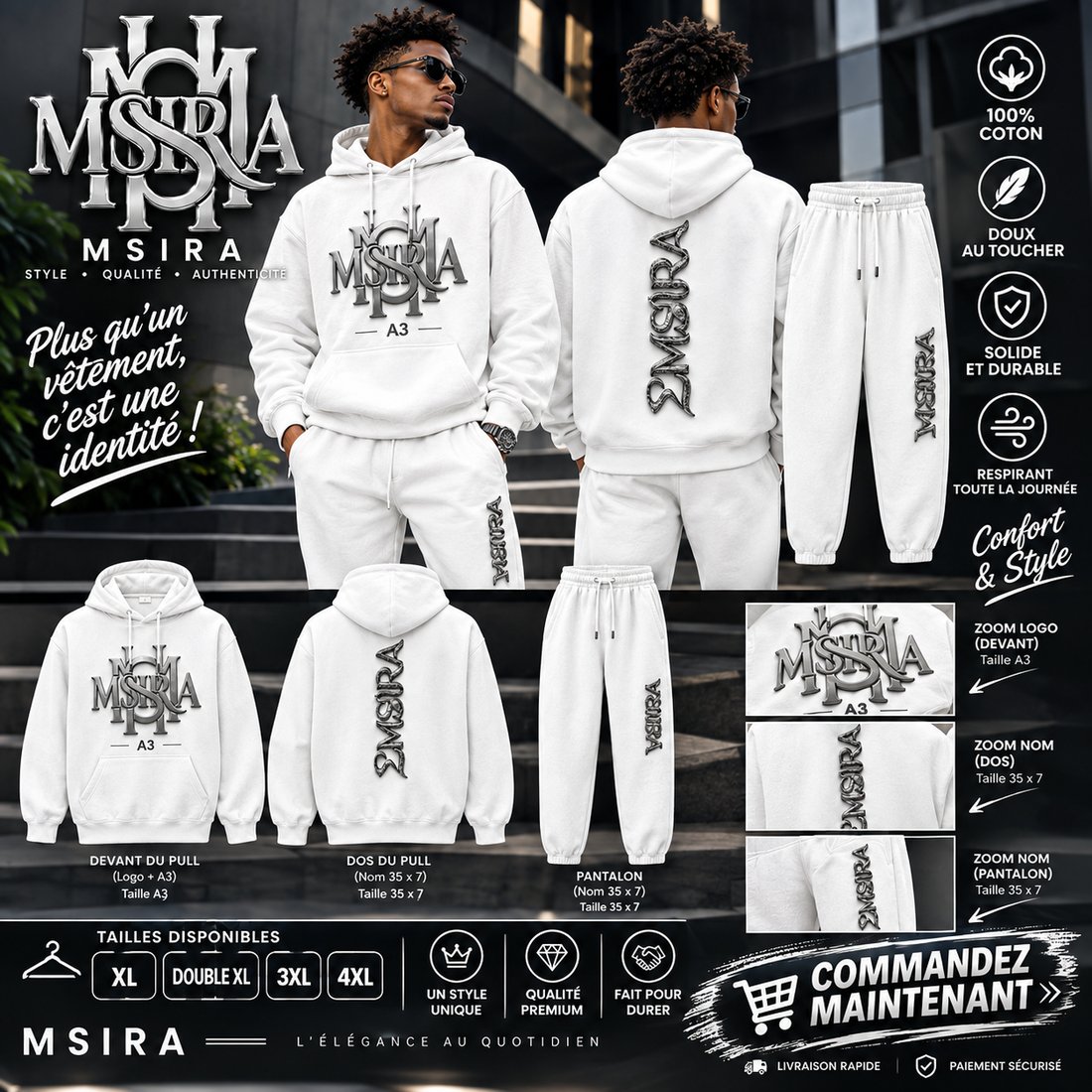 Ensemble Complet Msira Blanc (Pull + Pantalon)