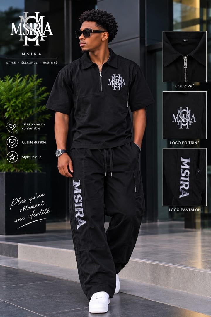 Ensemble Cargo Msira Noir (Chemise + Pantalon)