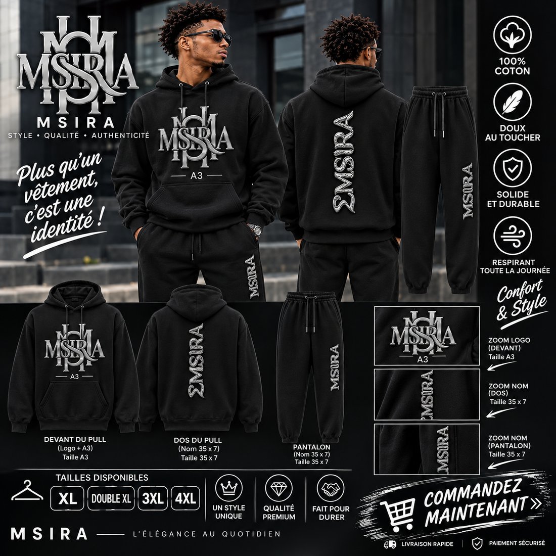 Ensemble Complet Msira Noir (Pull + Pantalon)