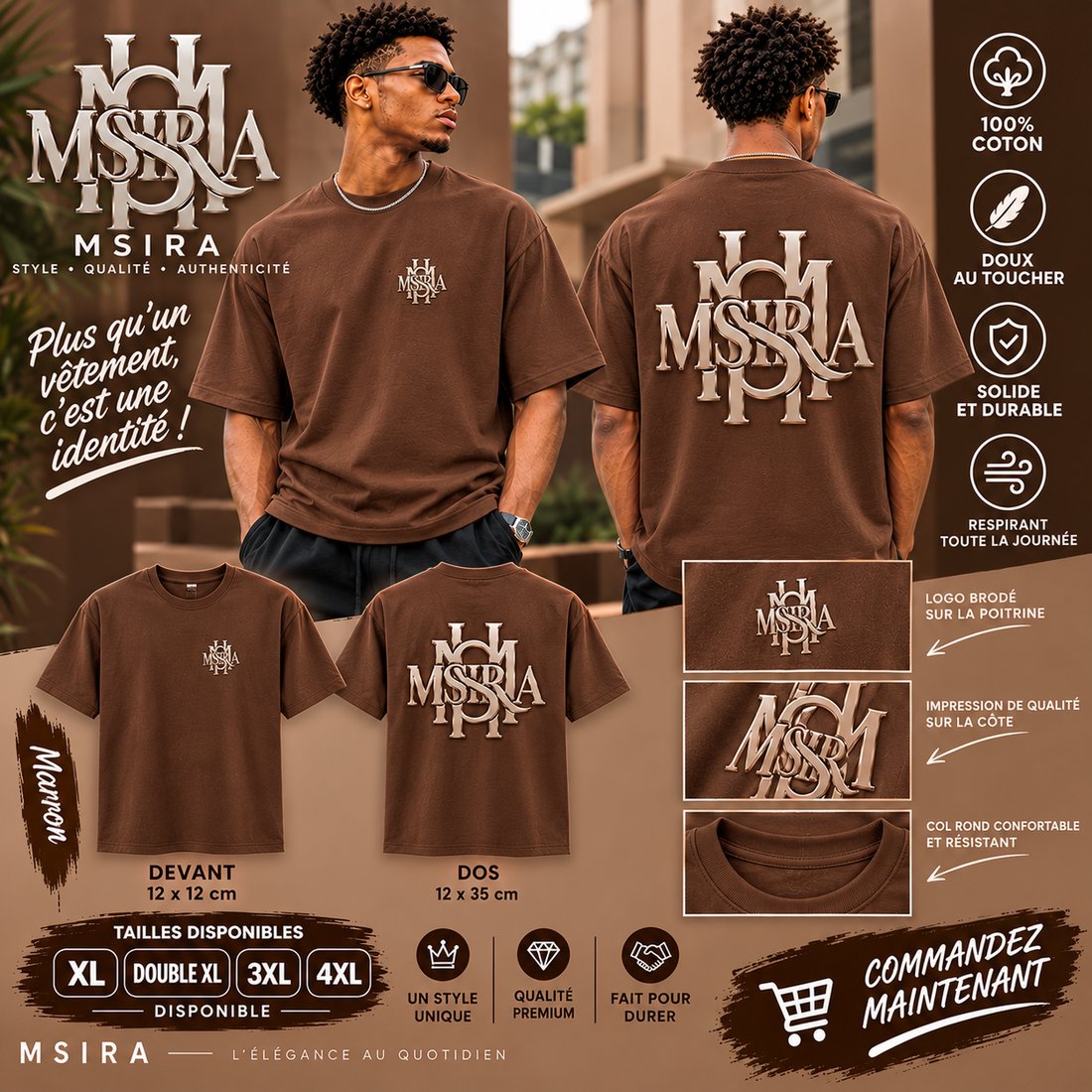 T-Shirt Msira Marron (Grande Taille)