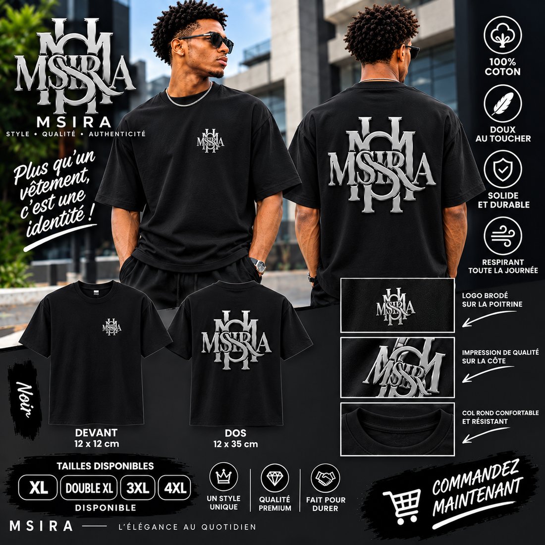 T-Shirt Msira Noir Édition Premium (Grande Taille)