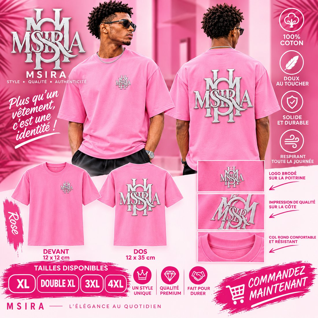 T-Shirt Msira Rose (Grande Taille)